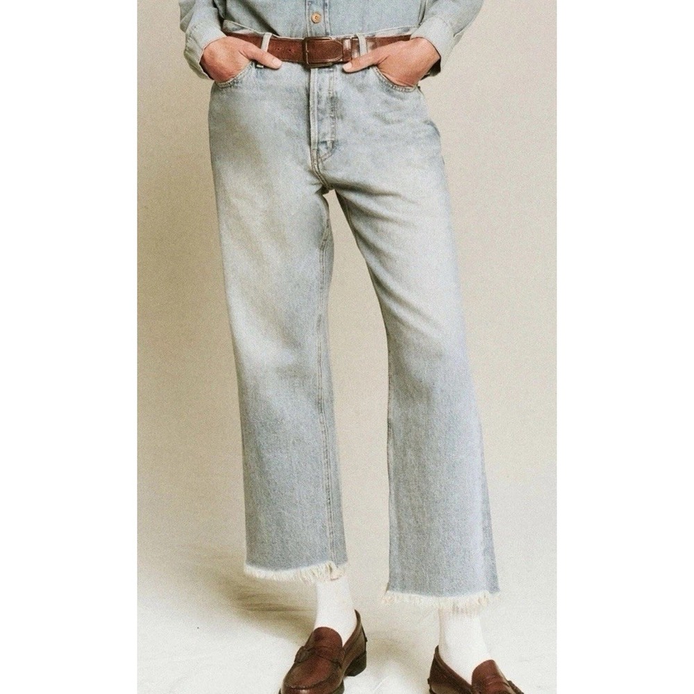 The Great Wayne Jean High Rise Wide Leg Raw Hem Crop Relaxed Women Sz 27 USA